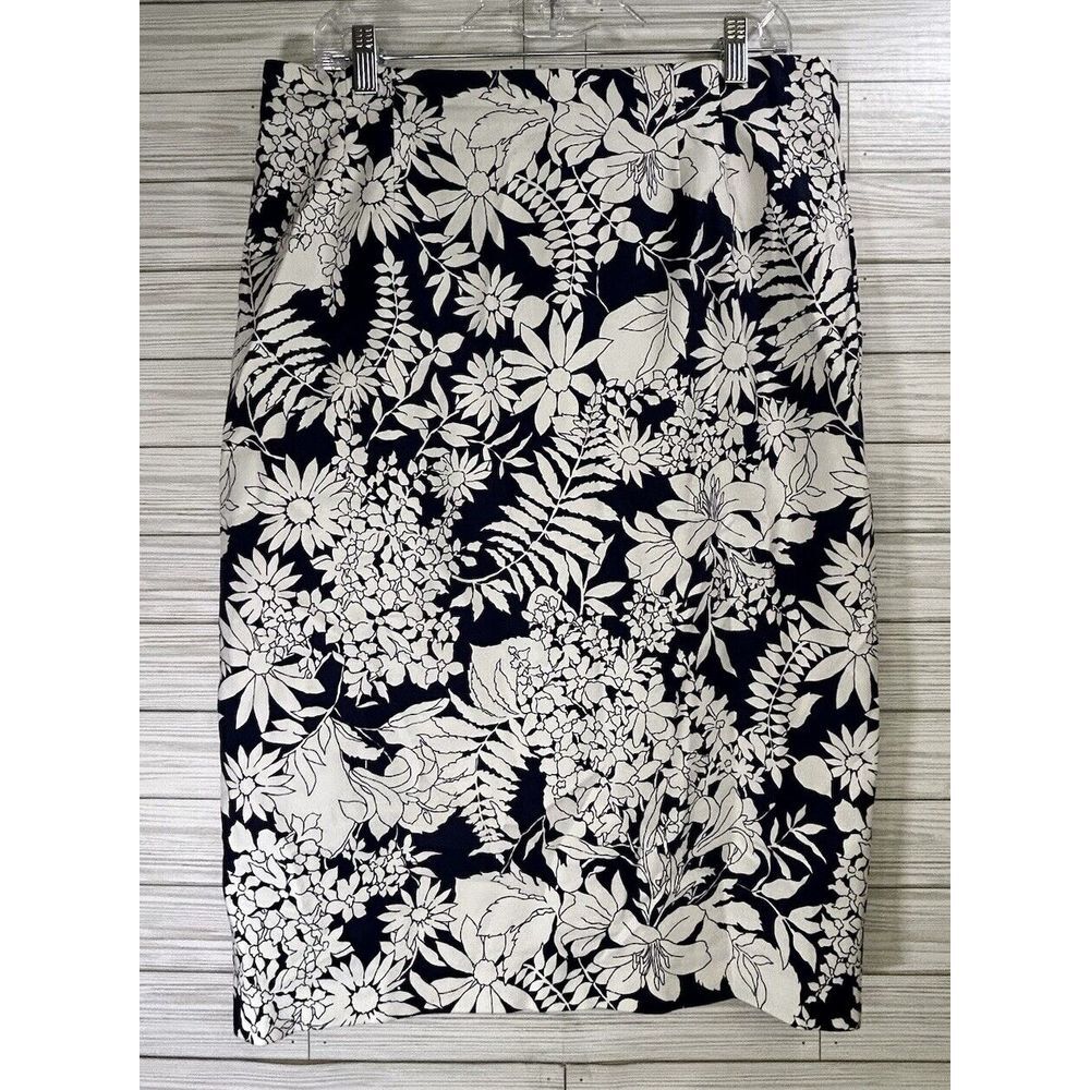 Boden Women's 12L‎ Richmond Floral Lined Pencil Skirt Blue Stretch Cotton Office